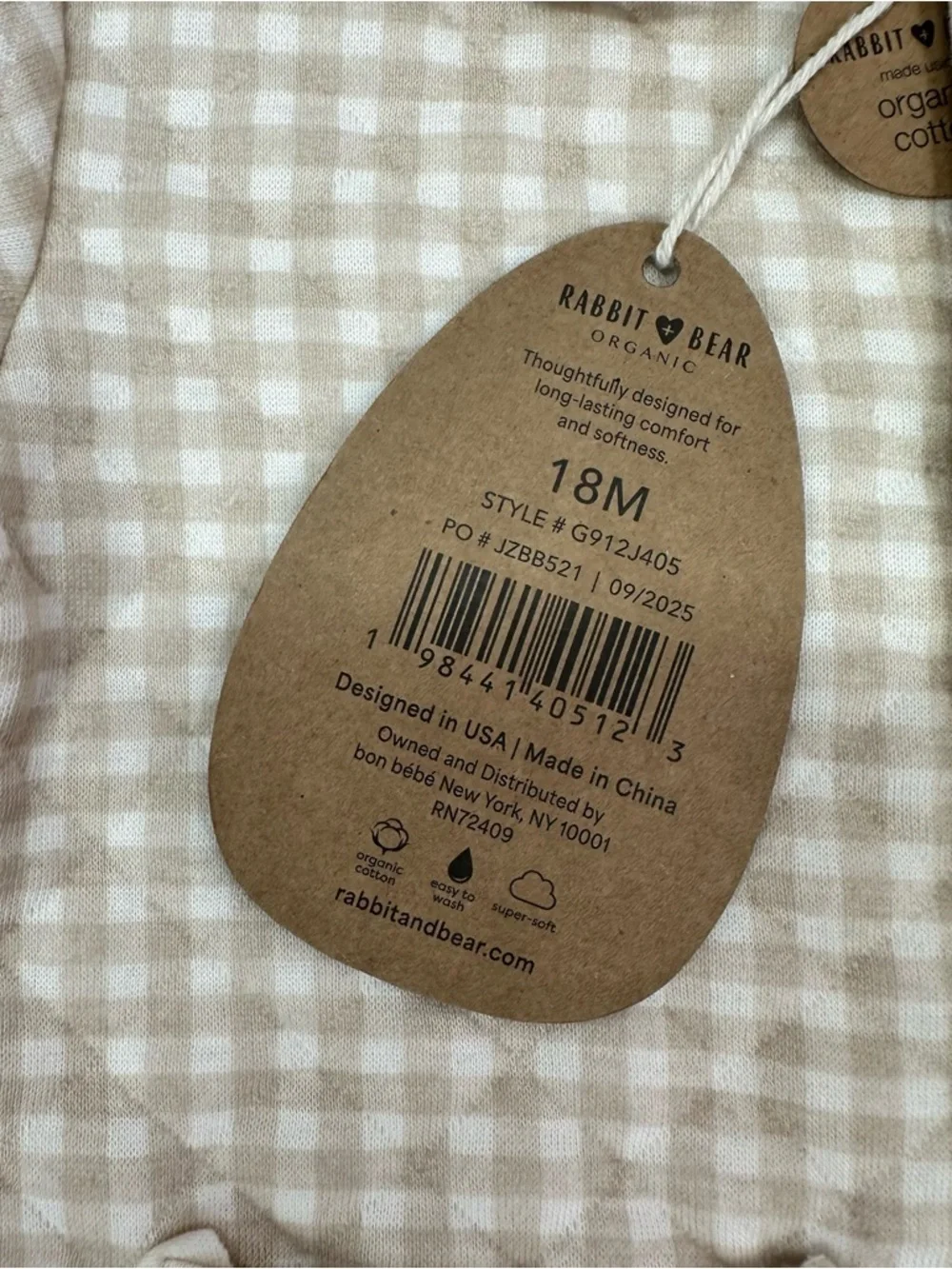 NWT Rabbit + bear Neutral beige 3pc set Jacket Joggers Tee gingham plaid